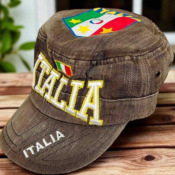 Vintage Italia Embroidered Brown Cap With Adjustable Strap - Picture 1 of 9